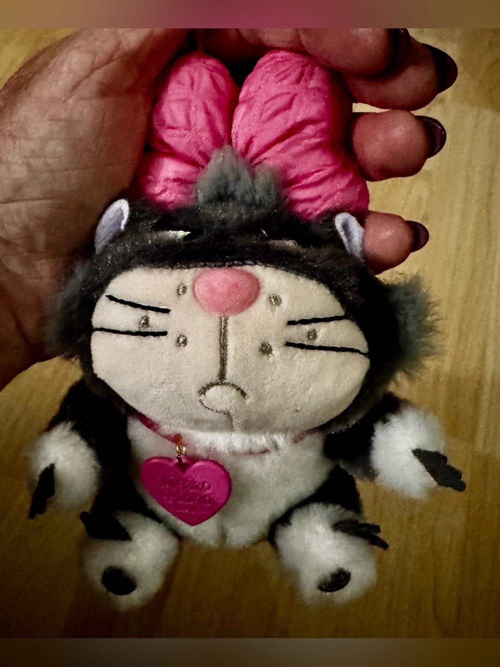 Plush Lucifer Toy with Pink Bow and Heart Tag. - Picture 2 of 6